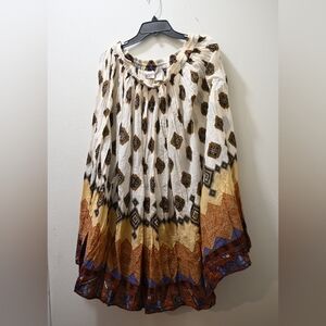 Bohemian Lagenlook Patterned Spring Summer Boho Skirt XL Peasant Brown White